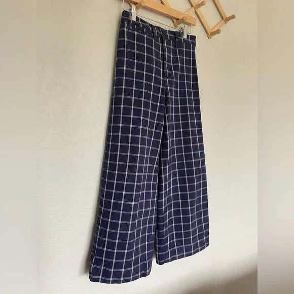 Madewell Plaid Navy High Rise Wide Leg Crop Pants - Picture 3 of 14